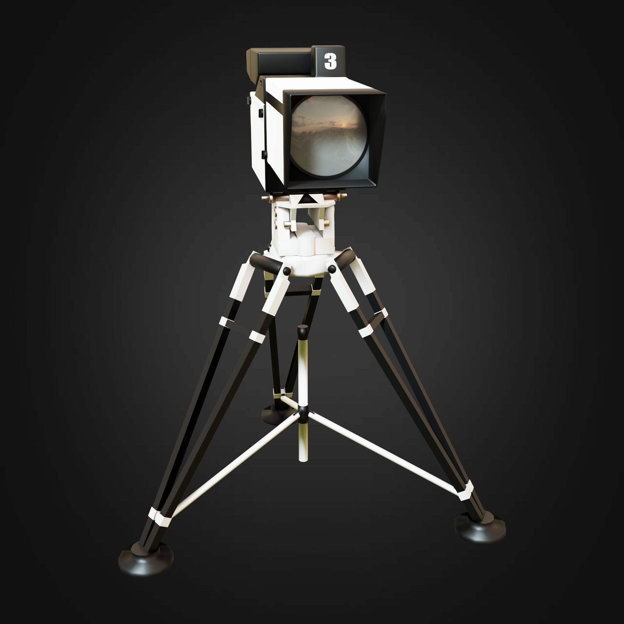 TV Camera Retro Low-poly 3D model_4