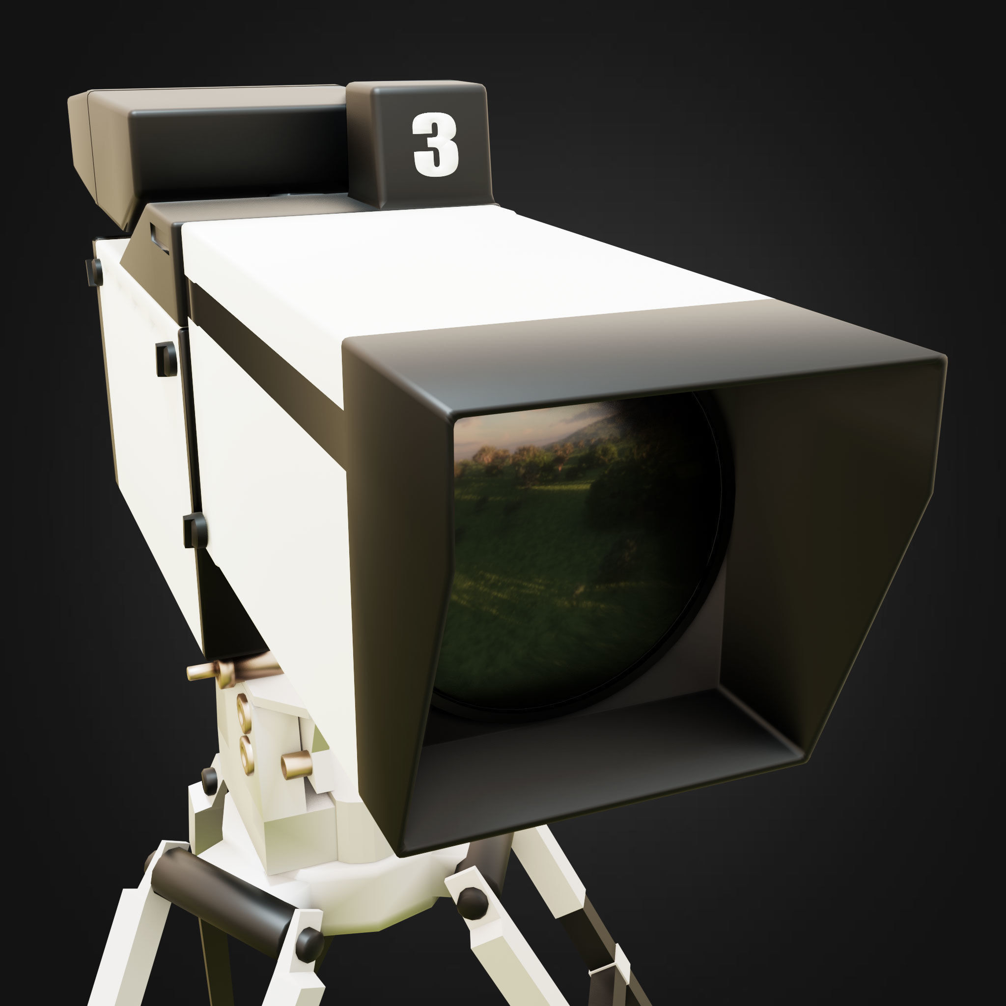 TV Camera Retro Low-poly 3D model_10