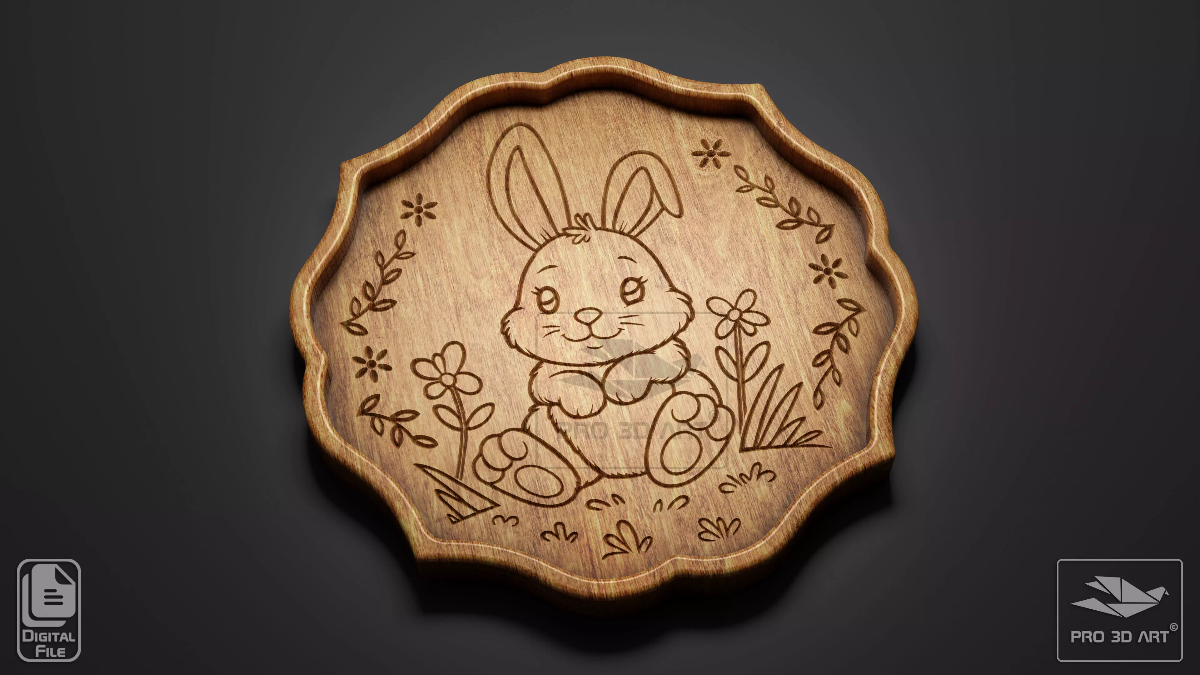 Easter Bunny Tray - CNC Files for Wood 3D model_0