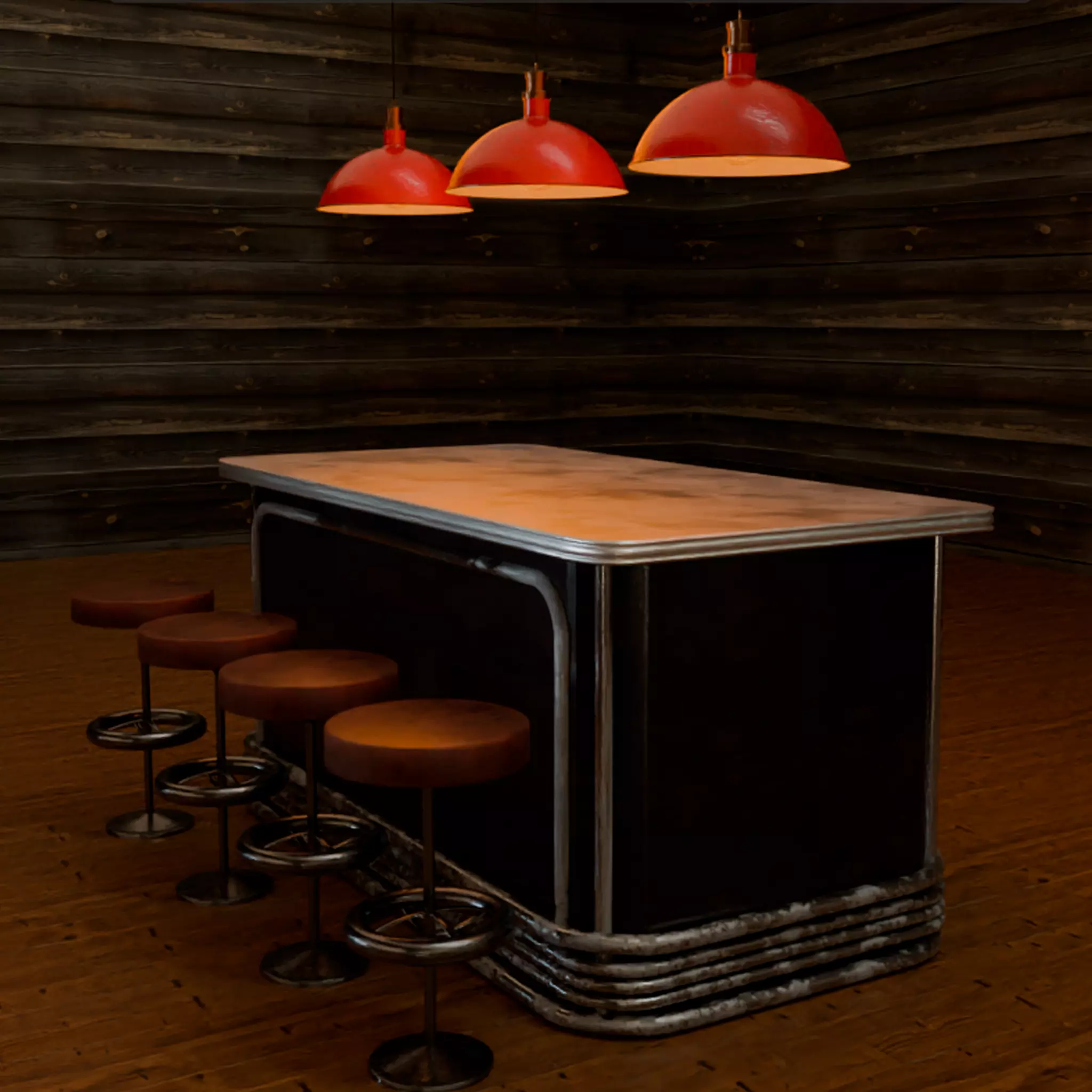 retro bar furniture set 3D model_0