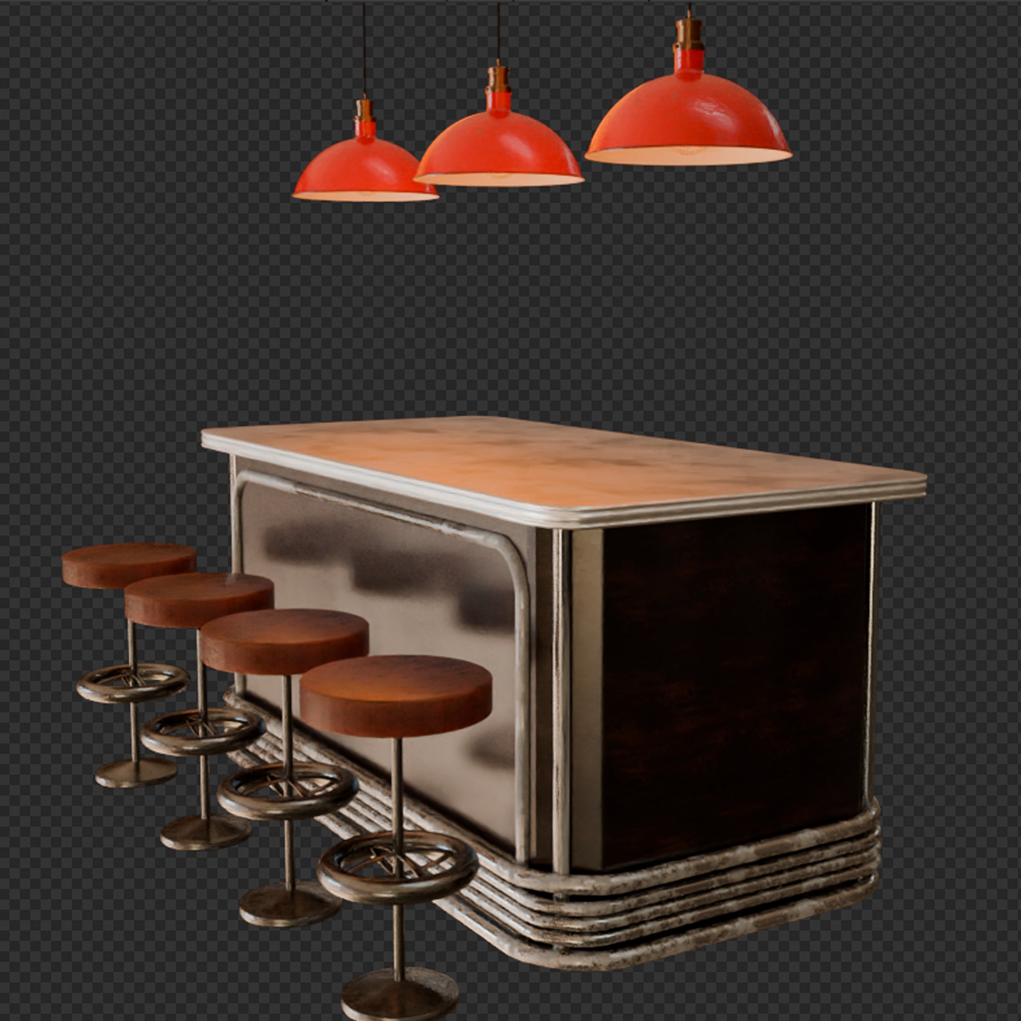 retro bar furniture set 3D model_1