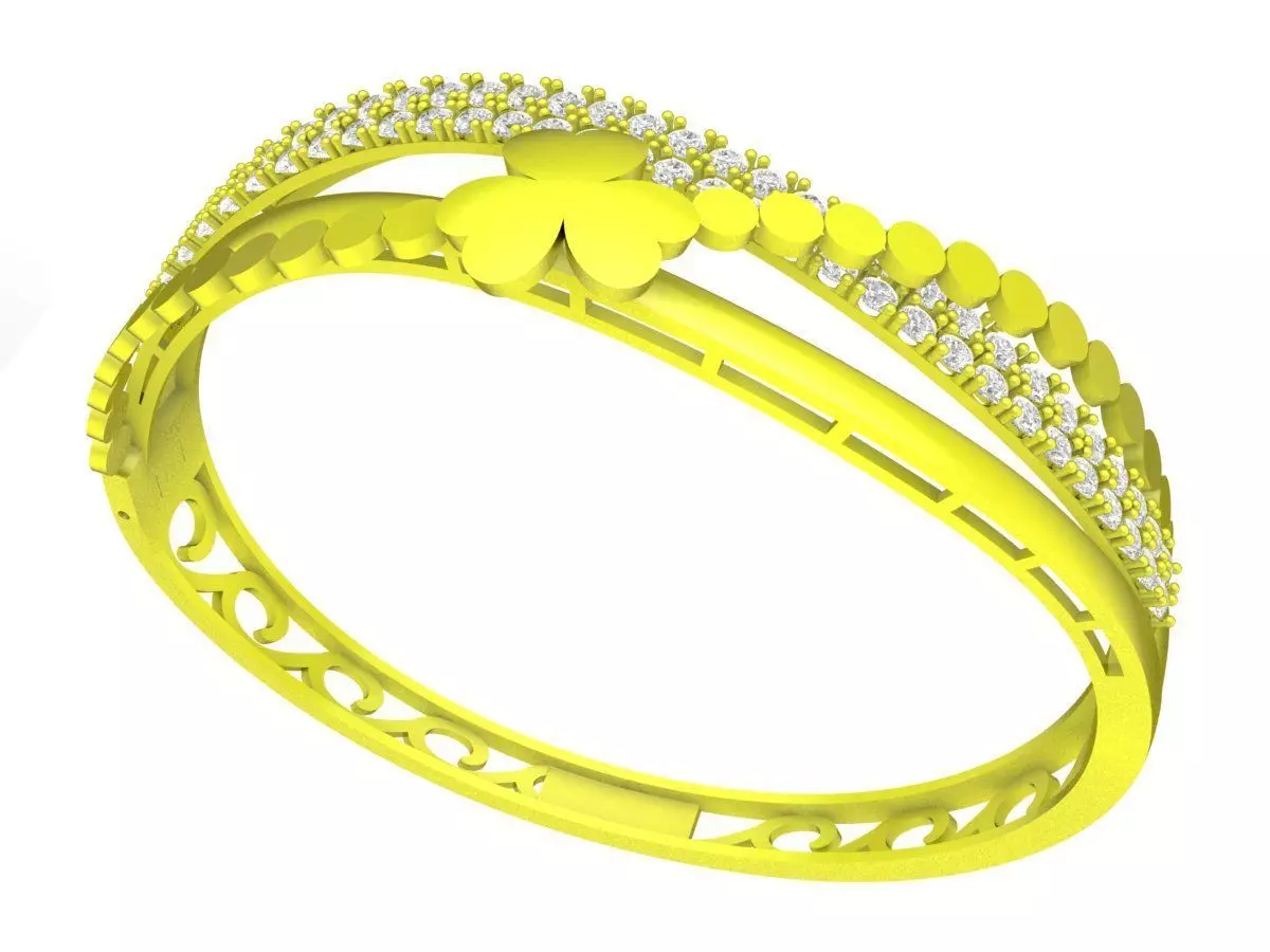 A6454 Three Gloves Leaf Diamond Women Bangle Bracelets 3D Model 3D print model_0