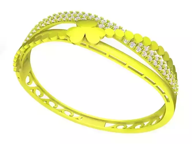 A6454 Three Gloves Leaf Diamond Women Bangle Bracelets 3D Model