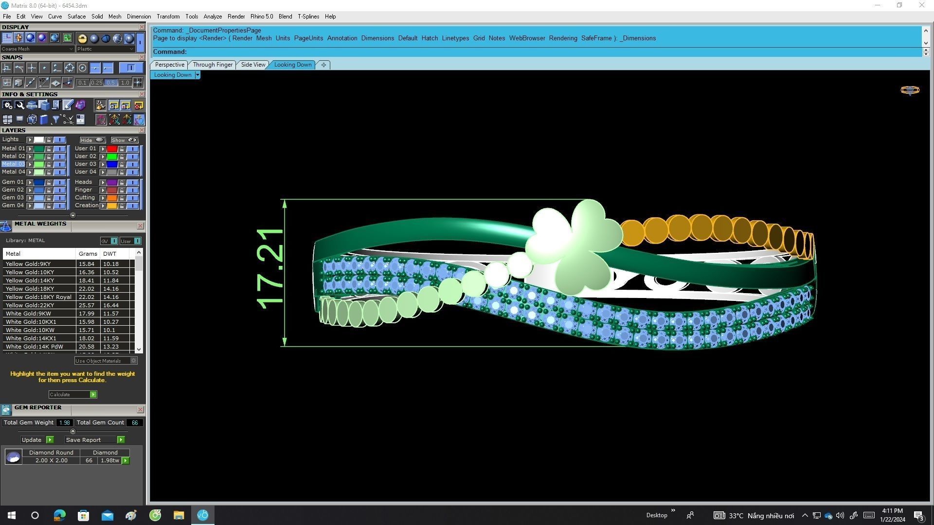 A6454 Three Gloves Leaf Diamond Women Bangle Bracelets 3D Model 3D print model_5