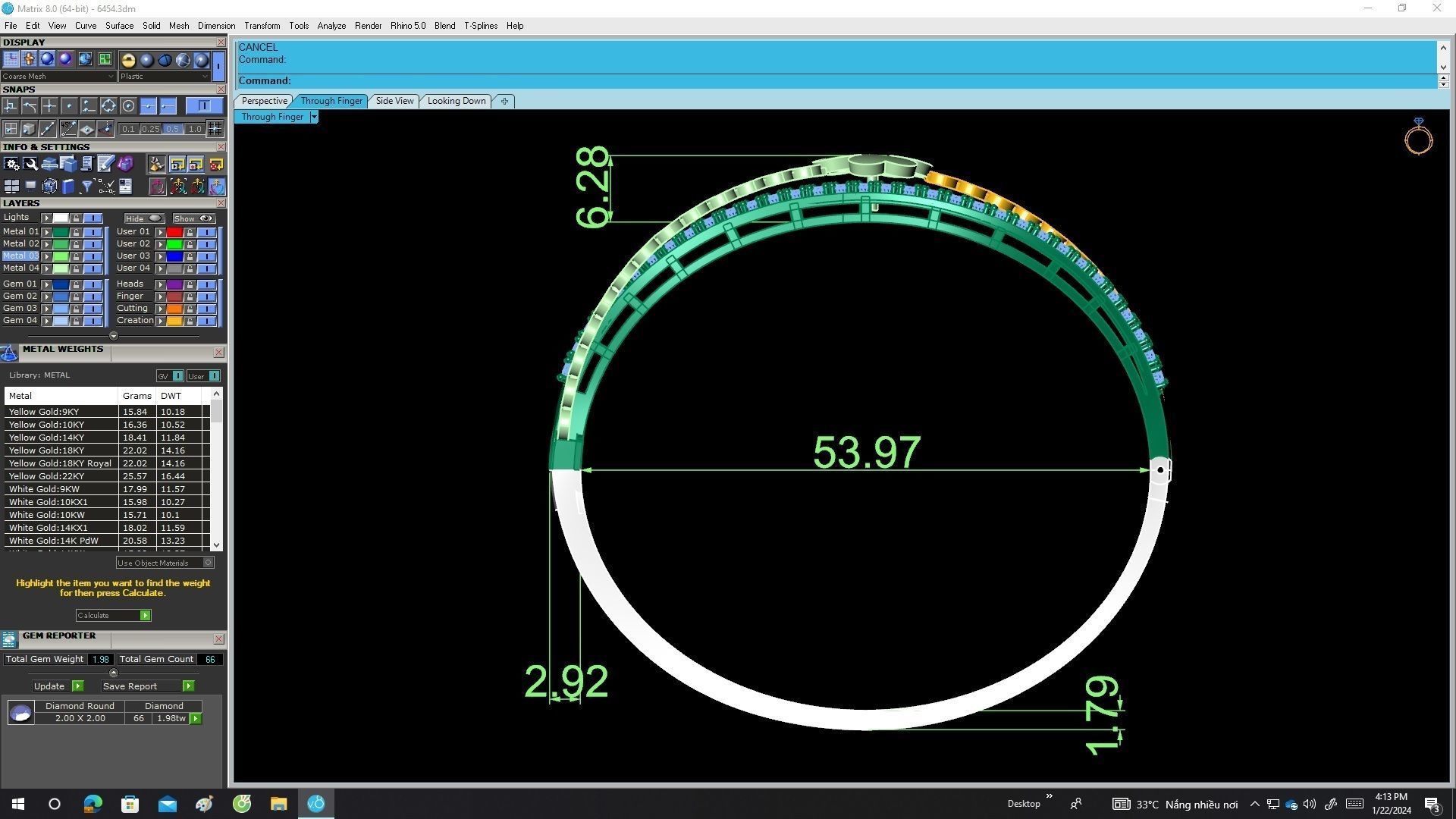 A6454 Three Gloves Leaf Diamond Women Bangle Bracelets 3D Model 3D print model_6