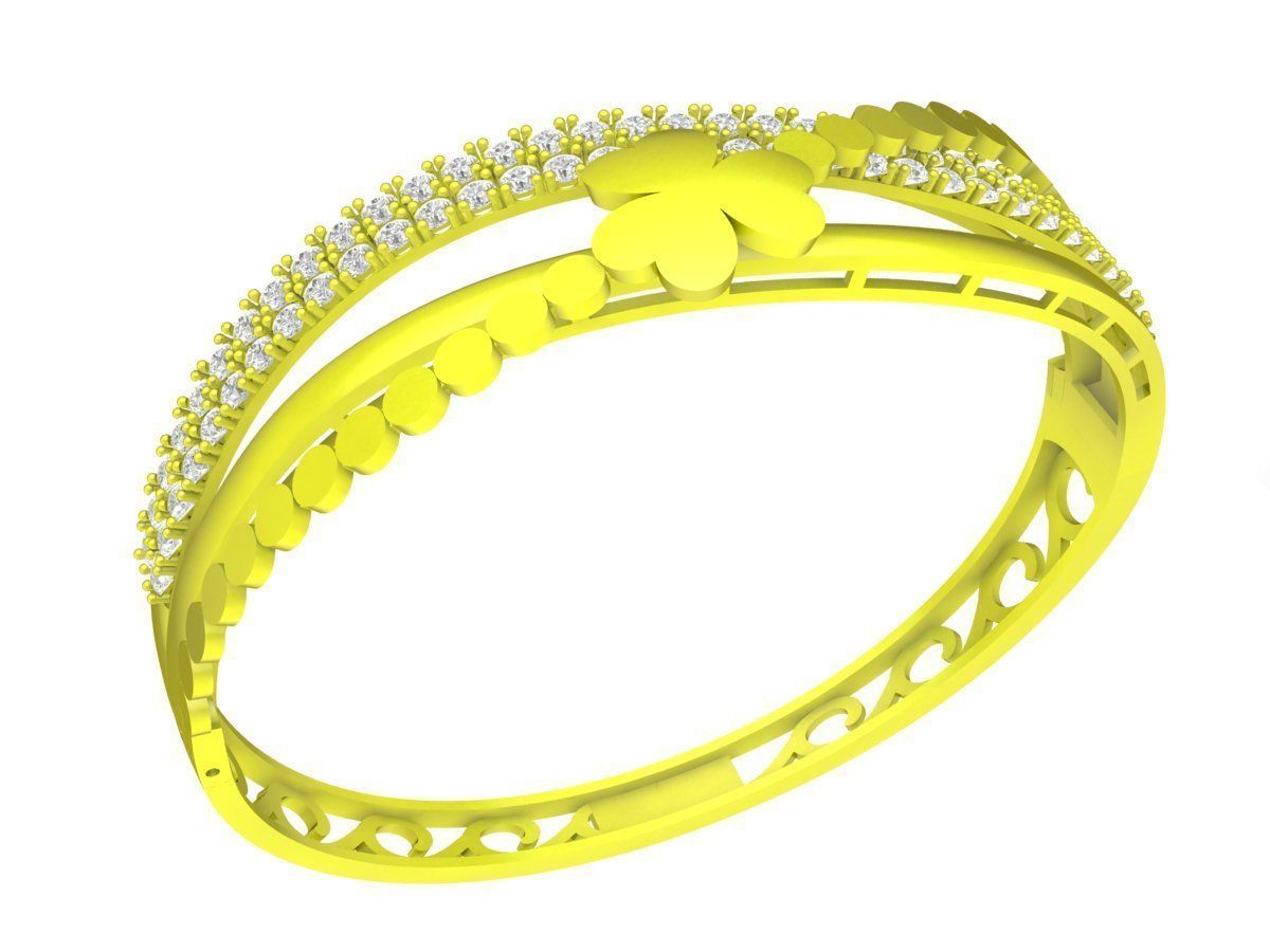 A6454 Three Gloves Leaf Diamond Women Bangle Bracelets 3D Model 3D print model_1