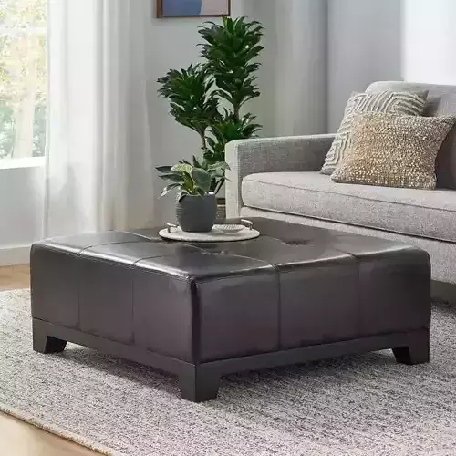 Afsheen Leather Tufted Cocktail Ottoman