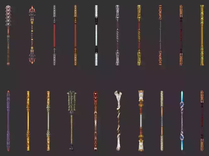 Fantasy Wand Weapon Collection Low-poly 3D model