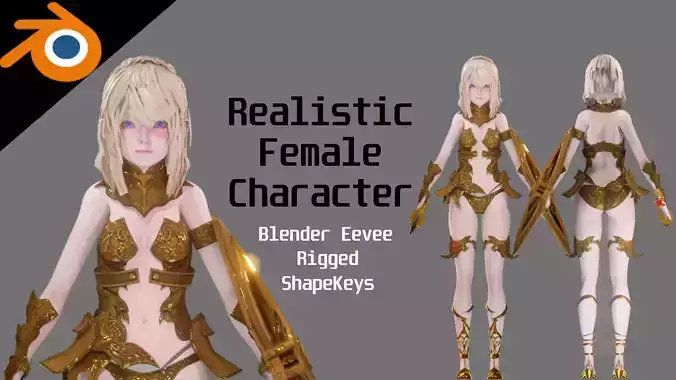 Golden Knight Girl - Realistic Female Character - Blender Eevee