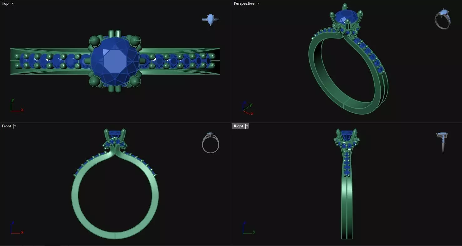 4 Prong Engagement Ring with sidestones  3D print model_0