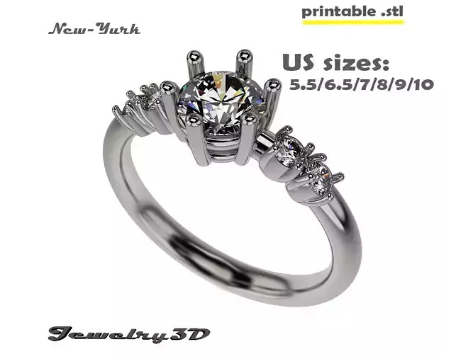 Printable STL jewelry engagement ring diamonds 059ct