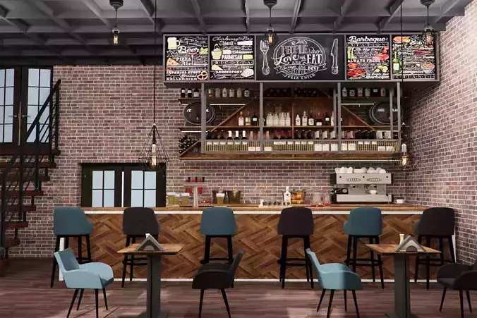 Bar in loft style Free 3D model