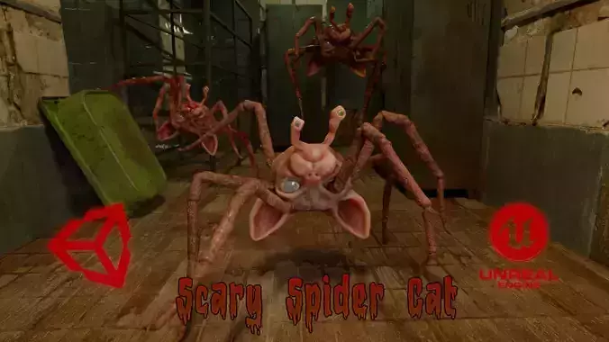 The Spider Cat game character for Horror games Low-poly 3D model