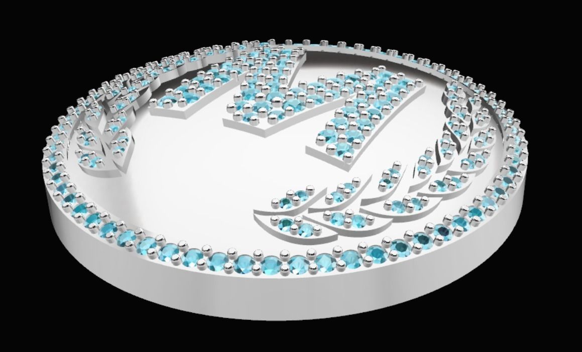 M Luxury Pendant with Diamonds  3D print model_2