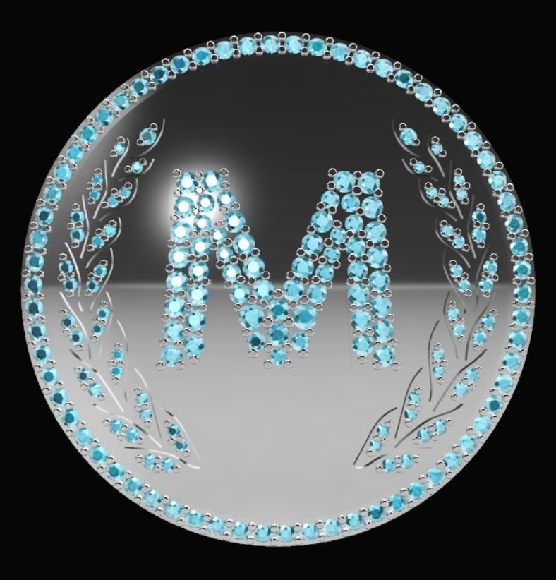 M Luxury Pendant with Diamonds  3D print model_1