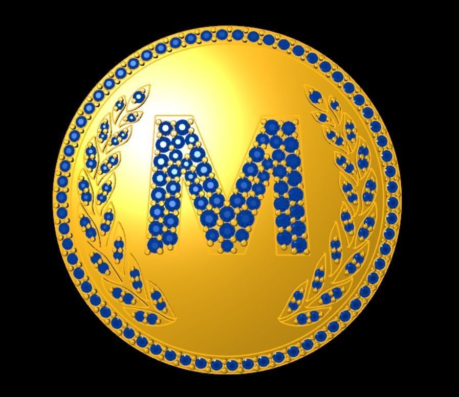 M Luxury Pendant with Diamonds  3D print model_5