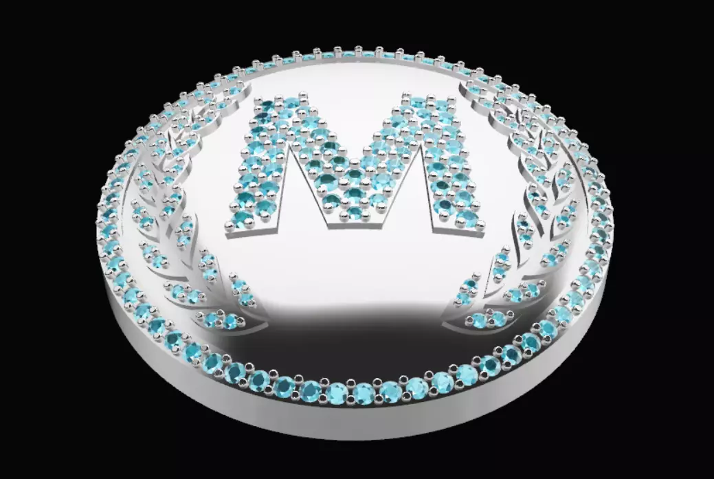 M Luxury Pendant with Diamonds  3D print model_0