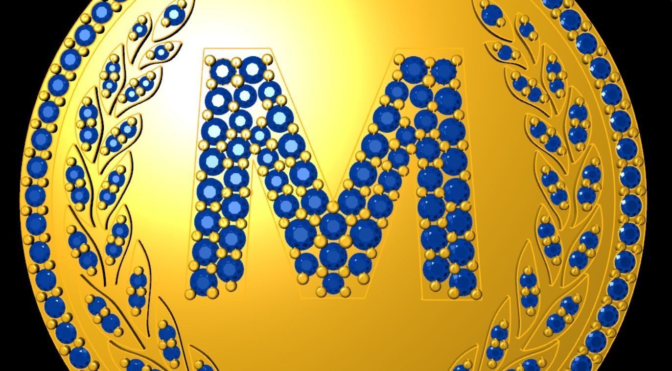 M Luxury Pendant with Diamonds  3D print model_9