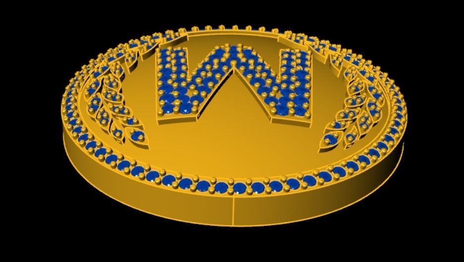 M Luxury Pendant with Diamonds  3D print model_8