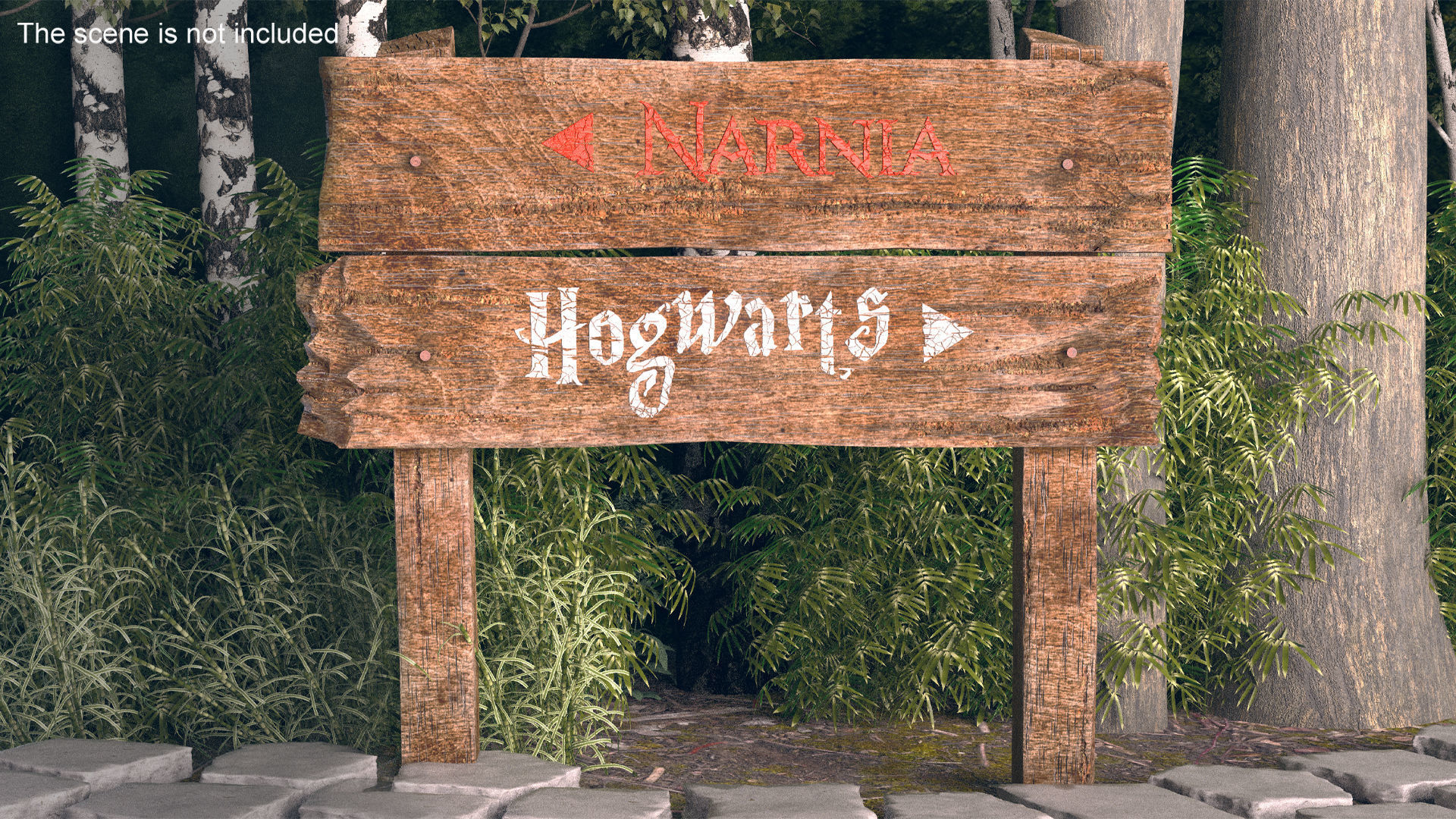 Old Wooden Road Sign Board 3D model_1