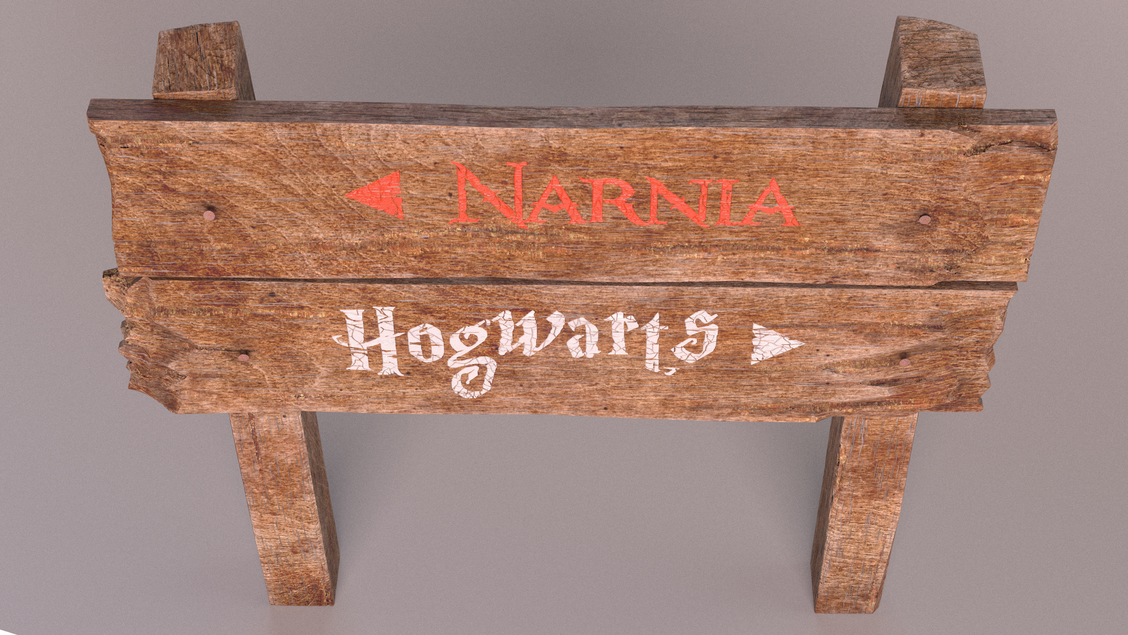 Old Wooden Road Sign Board 3D model_5