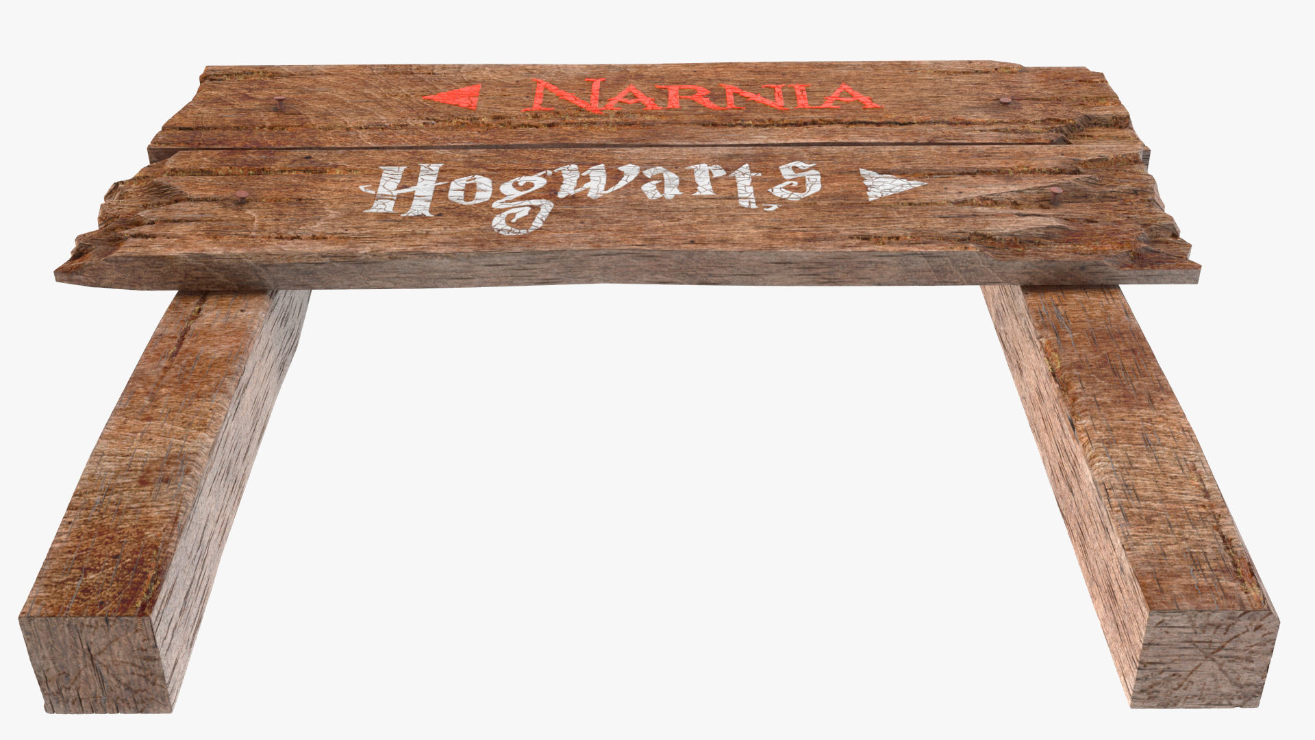 Old Wooden Road Sign Board 3D model_7