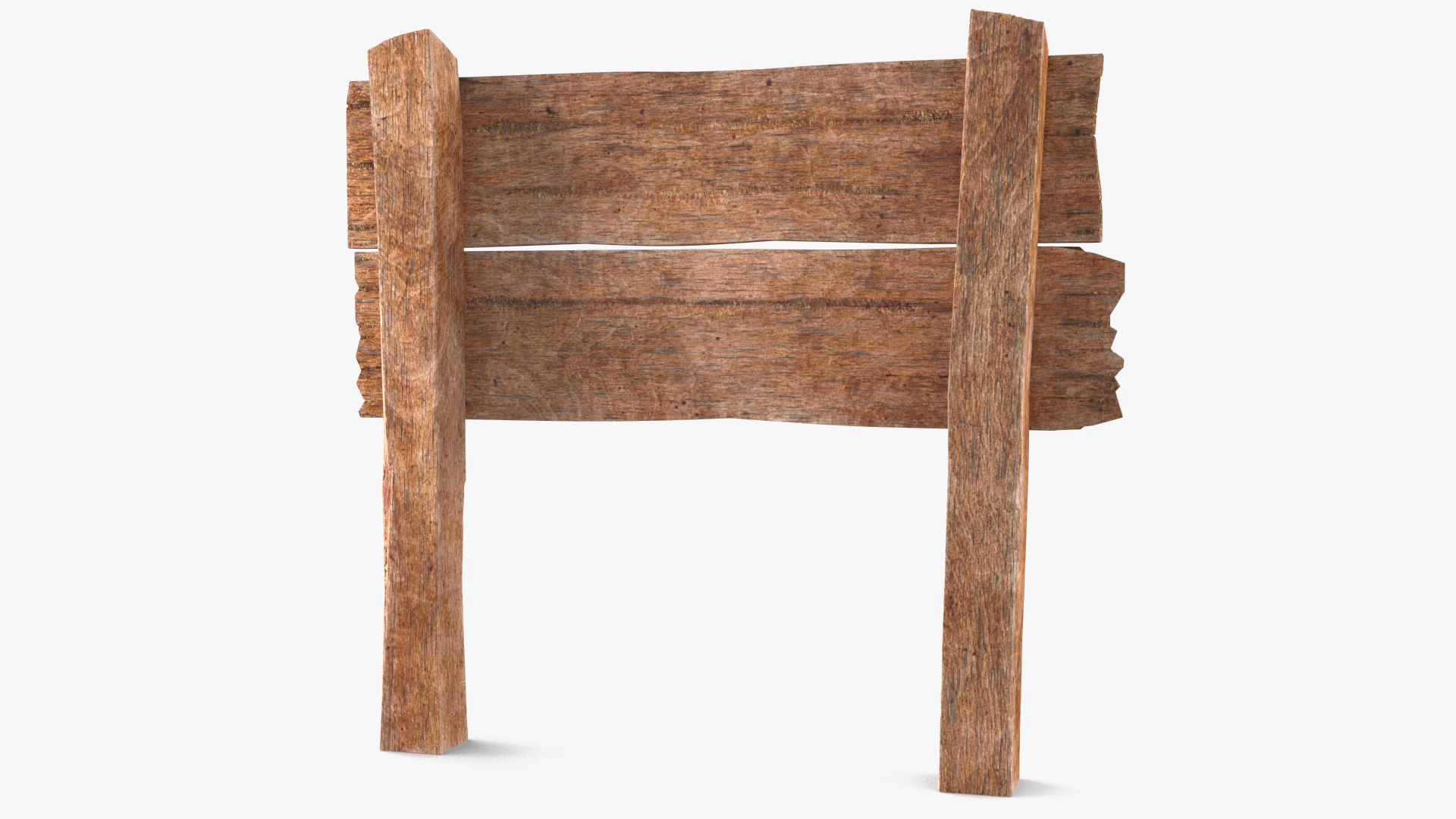 Old Wooden Road Sign Board 3D model_6