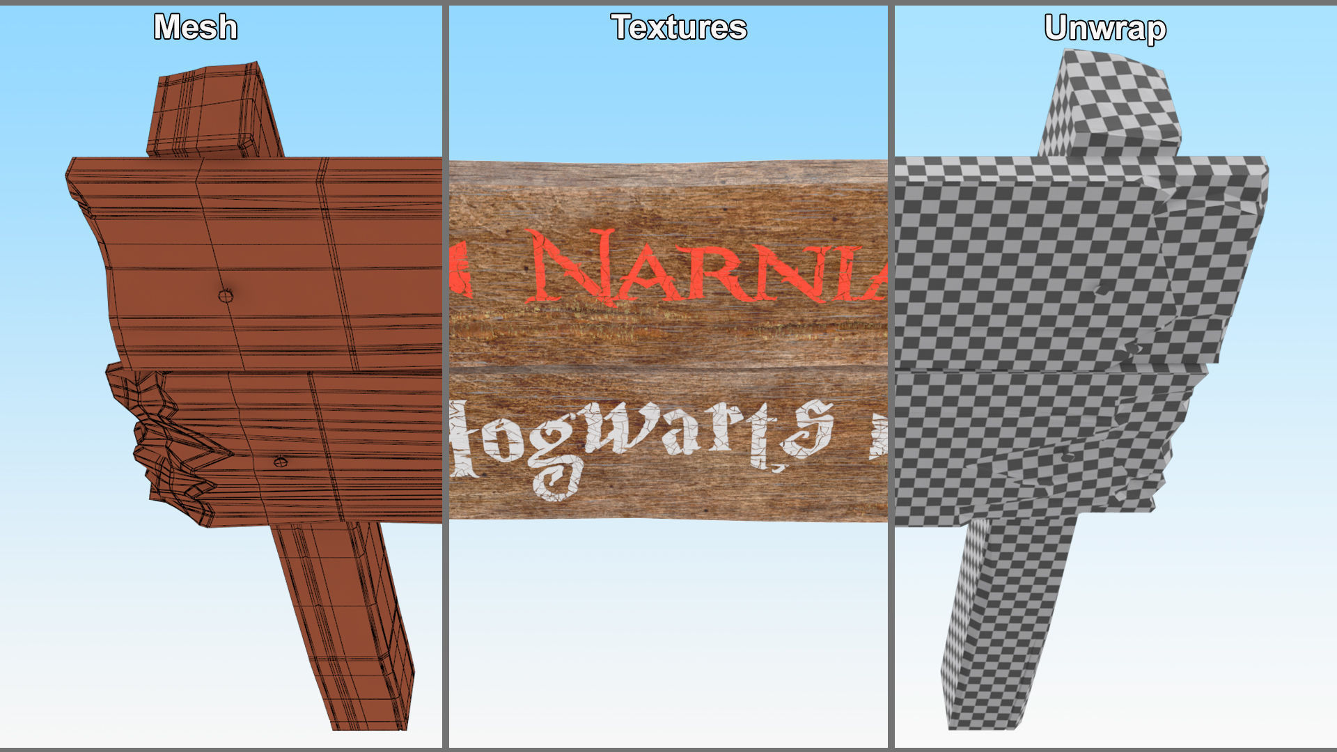 Old Wooden Road Sign Board 3D model_11