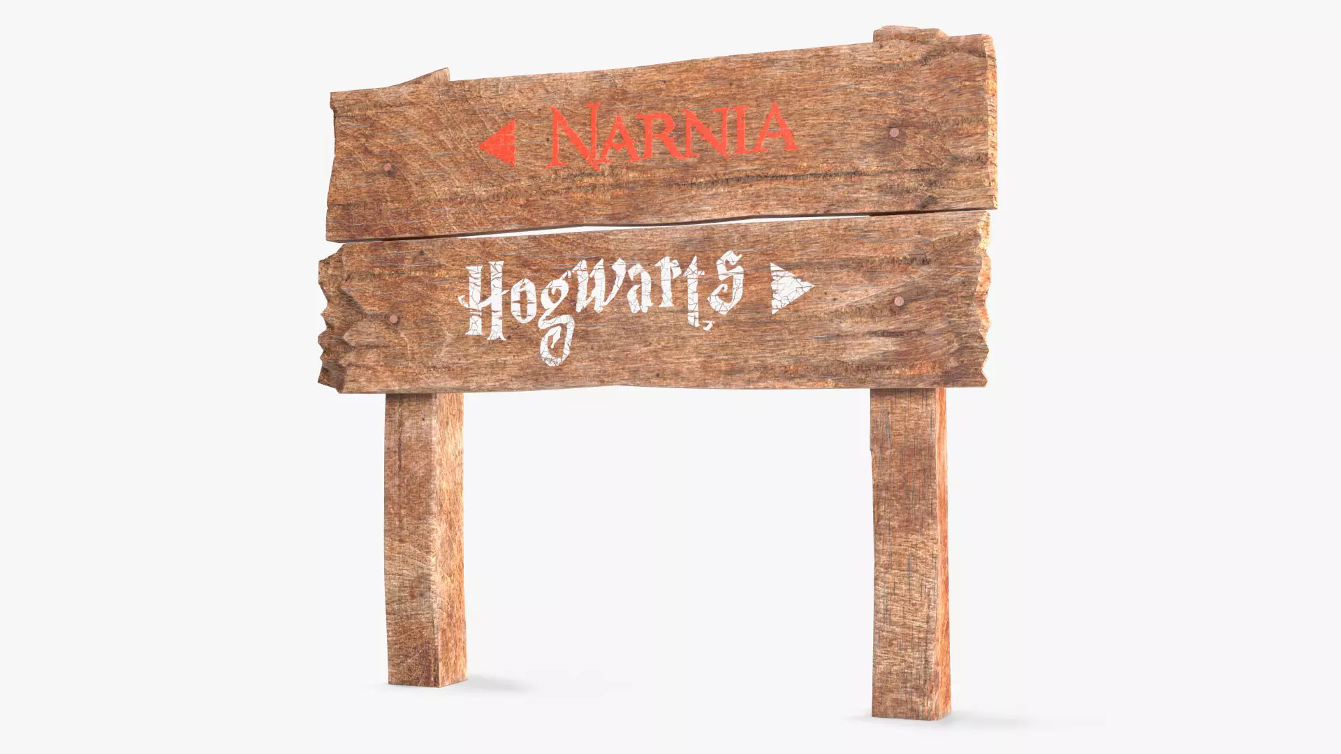 Old Wooden Road Sign Board 3D model_0