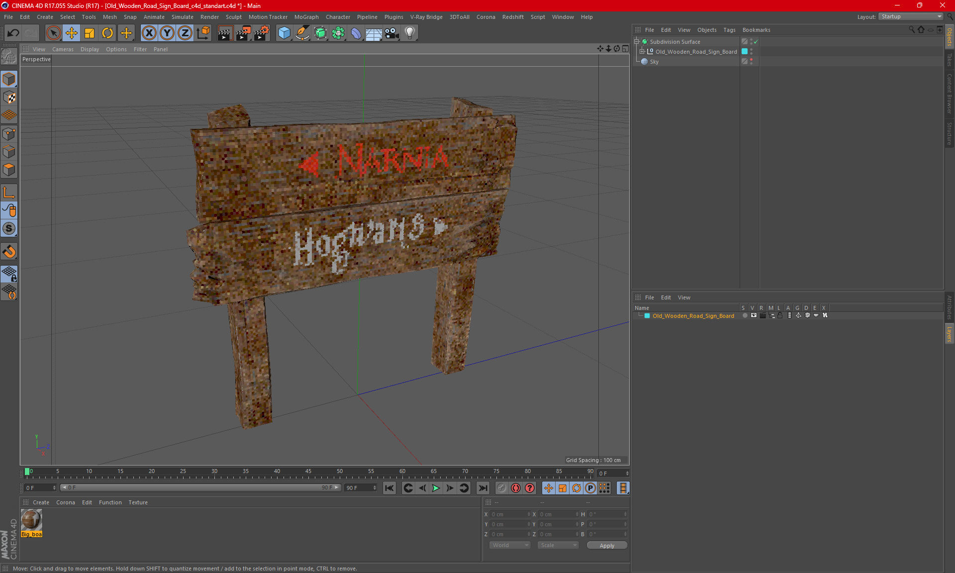 Old Wooden Road Sign Board 3D model_16