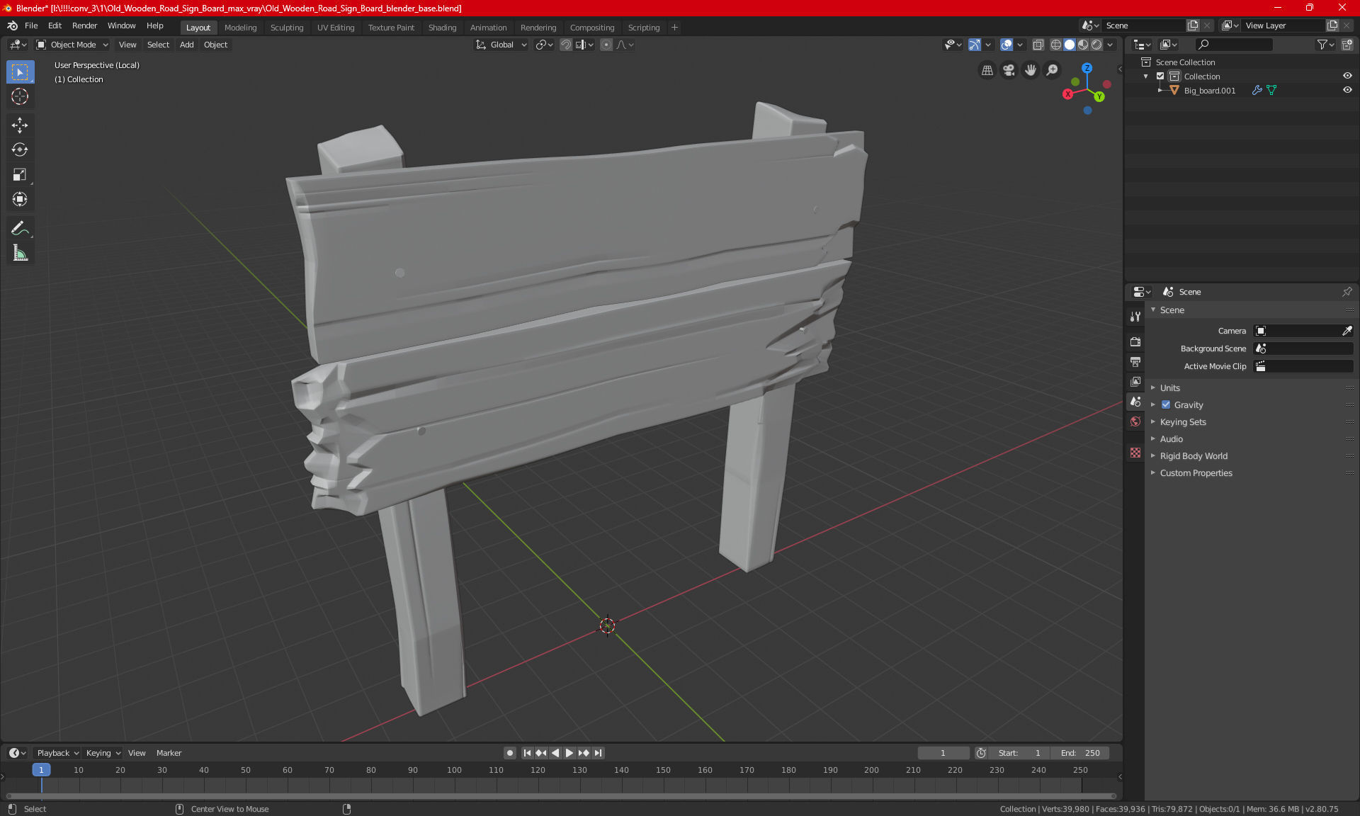 Old Wooden Road Sign Board 3D model_18