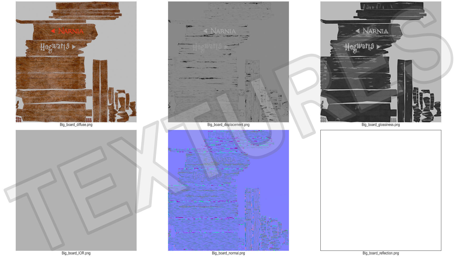 Old Wooden Road Sign Board 3D model_14