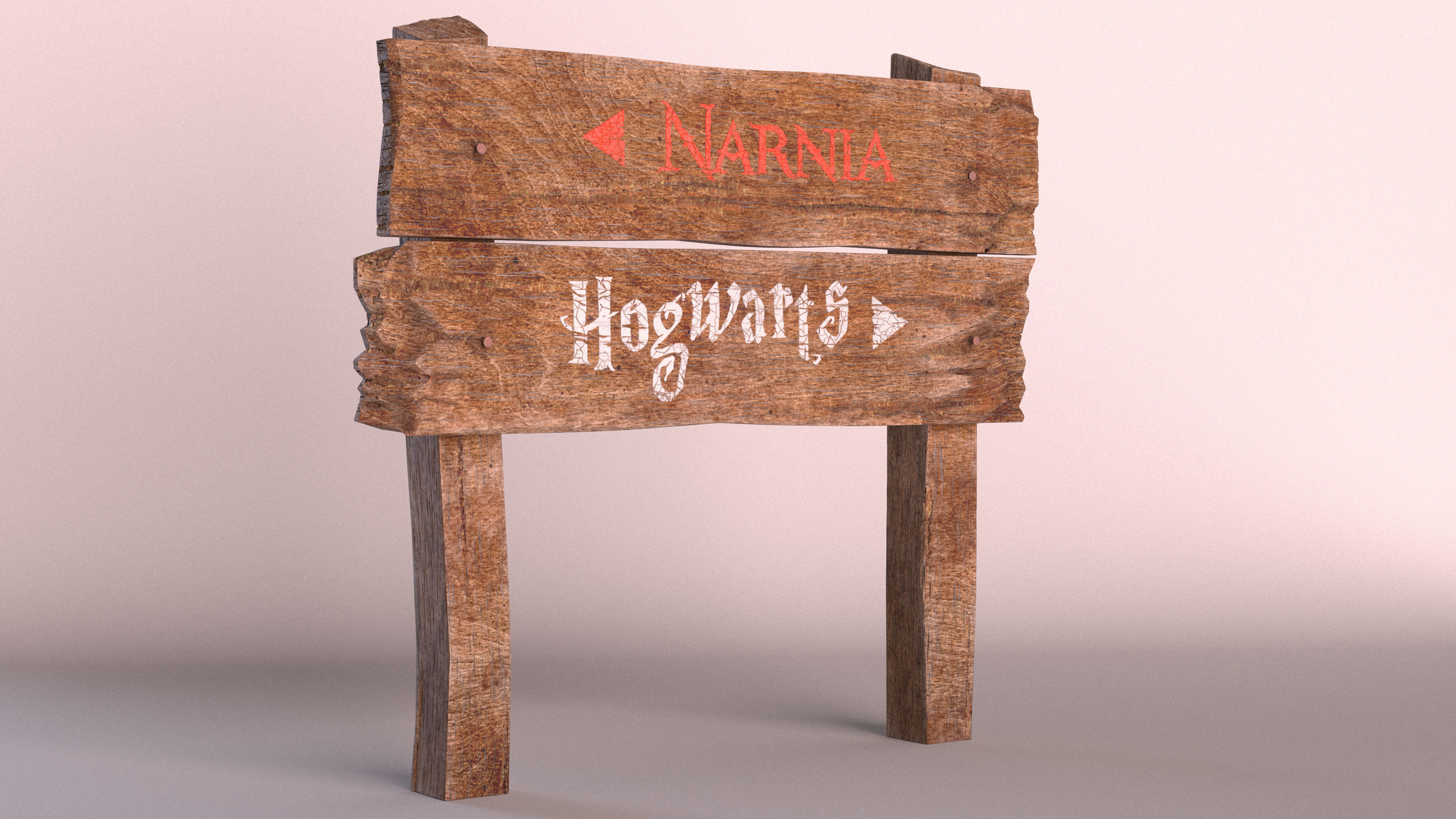 Old Wooden Road Sign Board 3D model_3