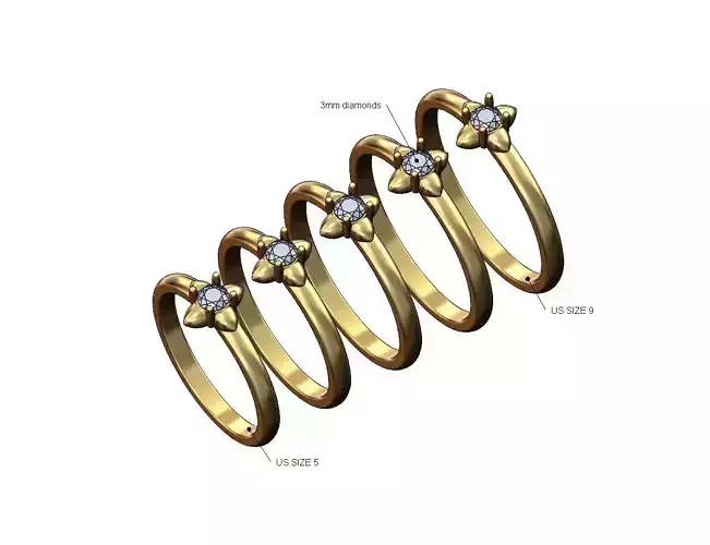 Spiked thin 3mm diamond solitaire ring US sizes 5to9