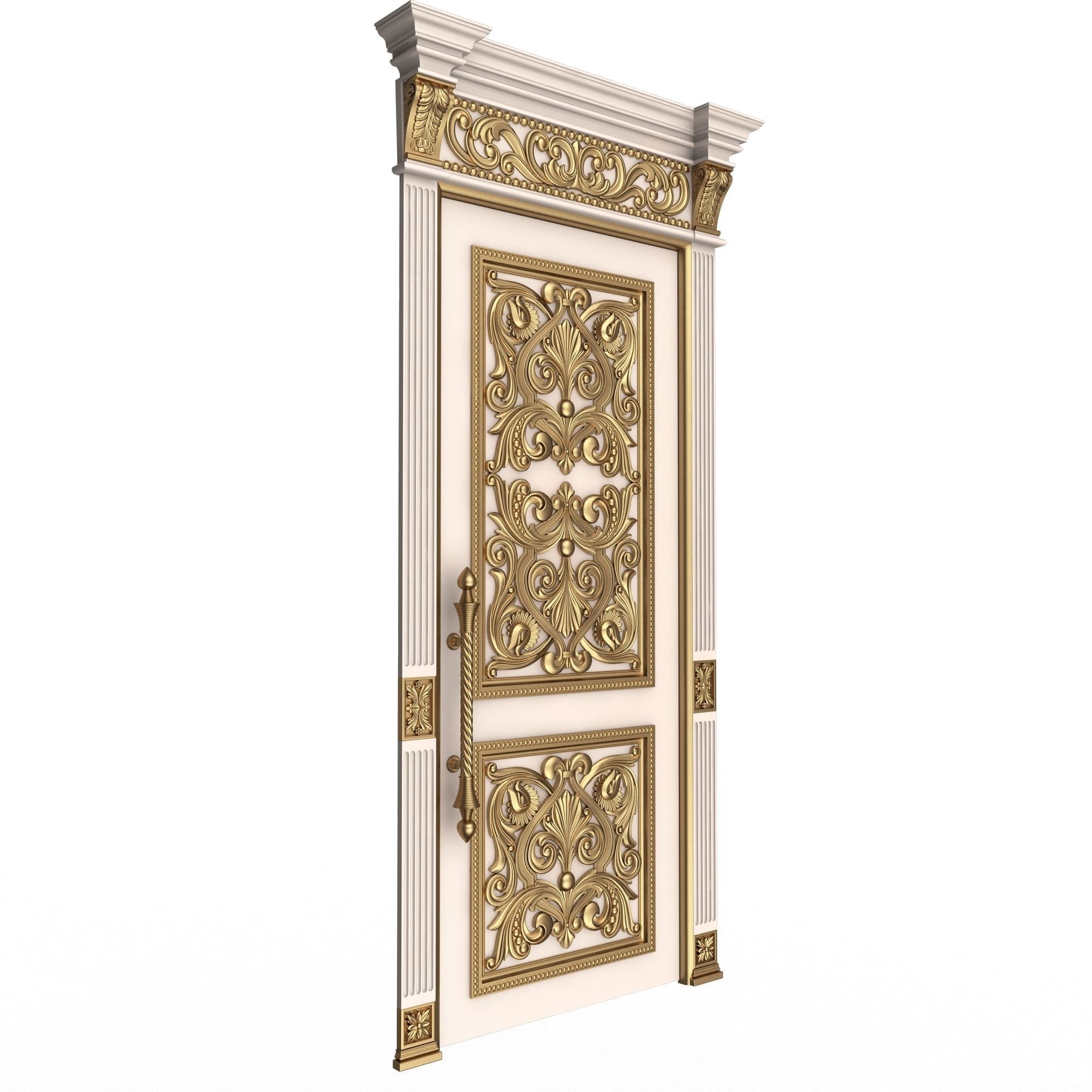 Carved Door Classic 01002 White Low-poly 3D model_3