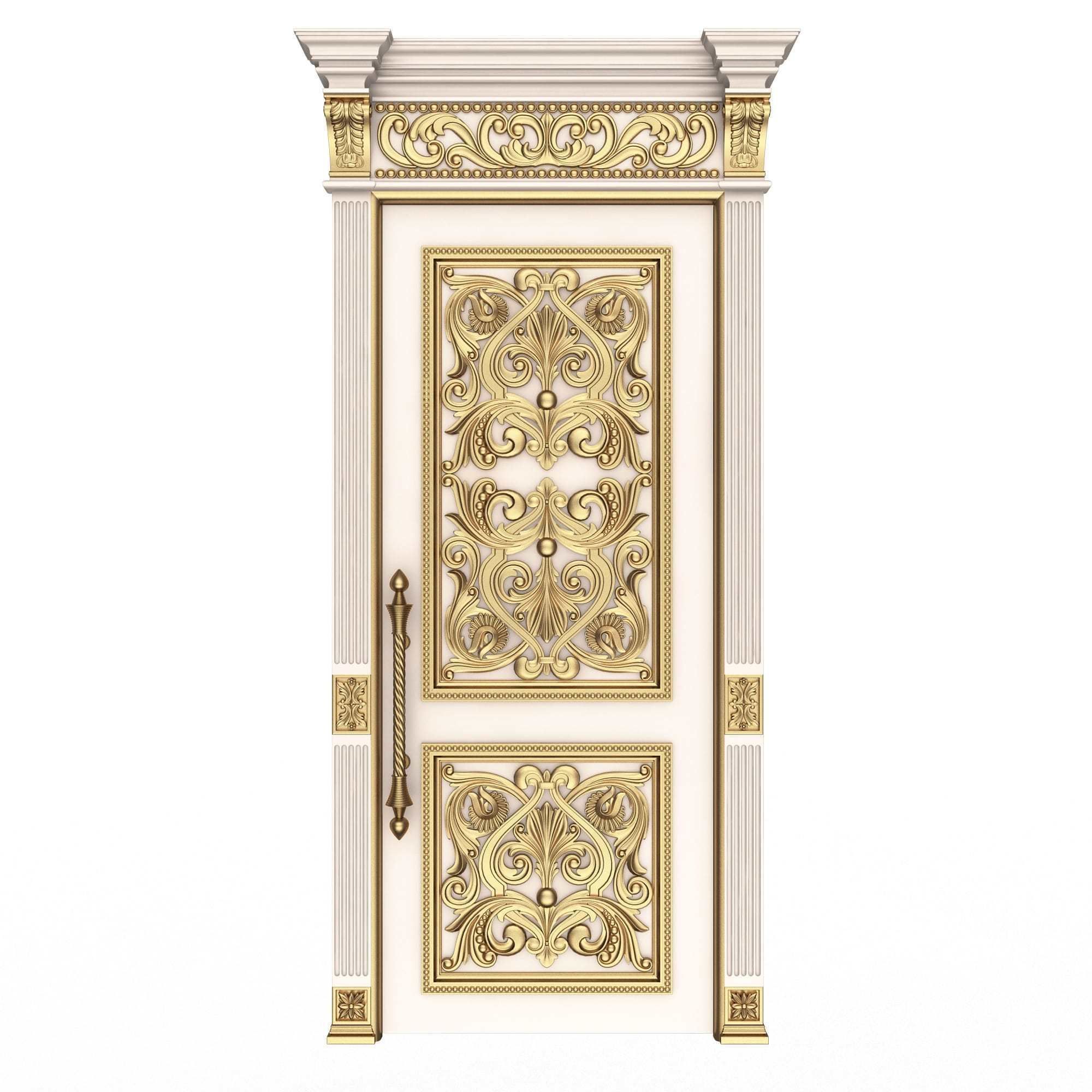 Carved Door Classic 01002 White Low-poly 3D model_1