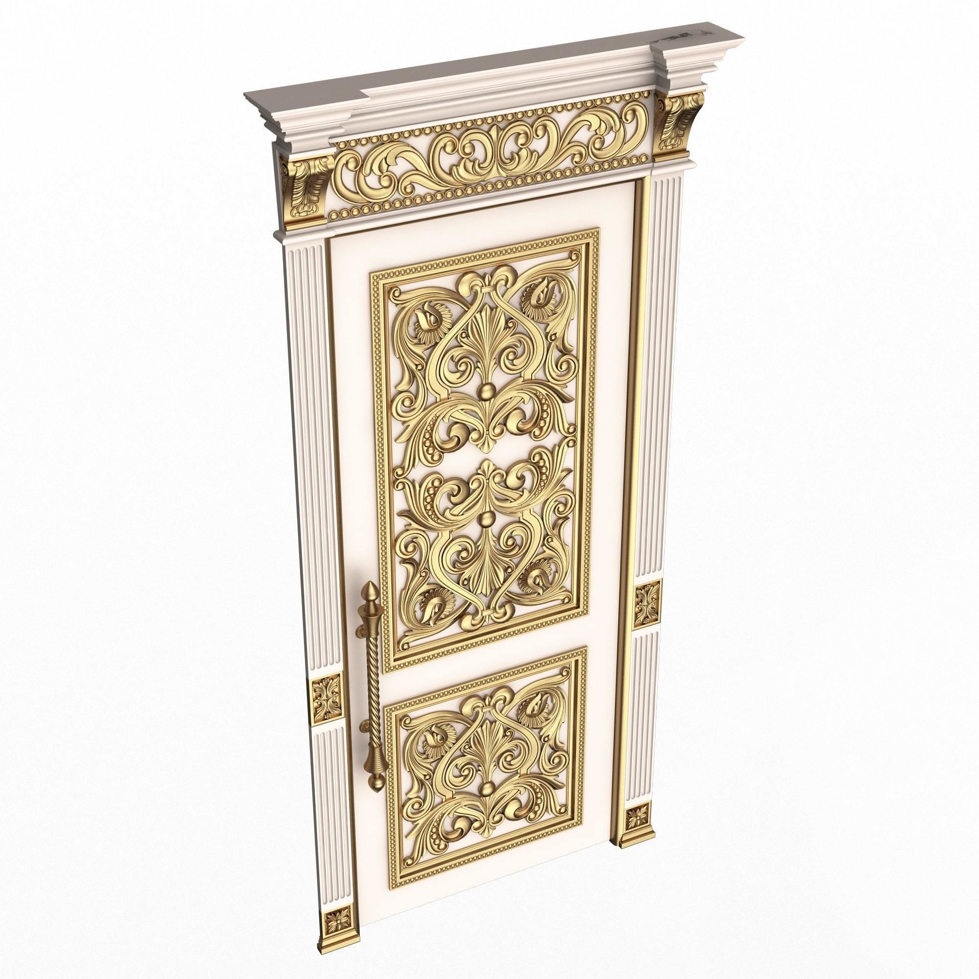 Carved Door Classic 01002 White Low-poly 3D model_2