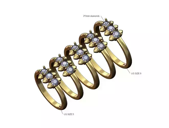Spiked triple stone diamond ring