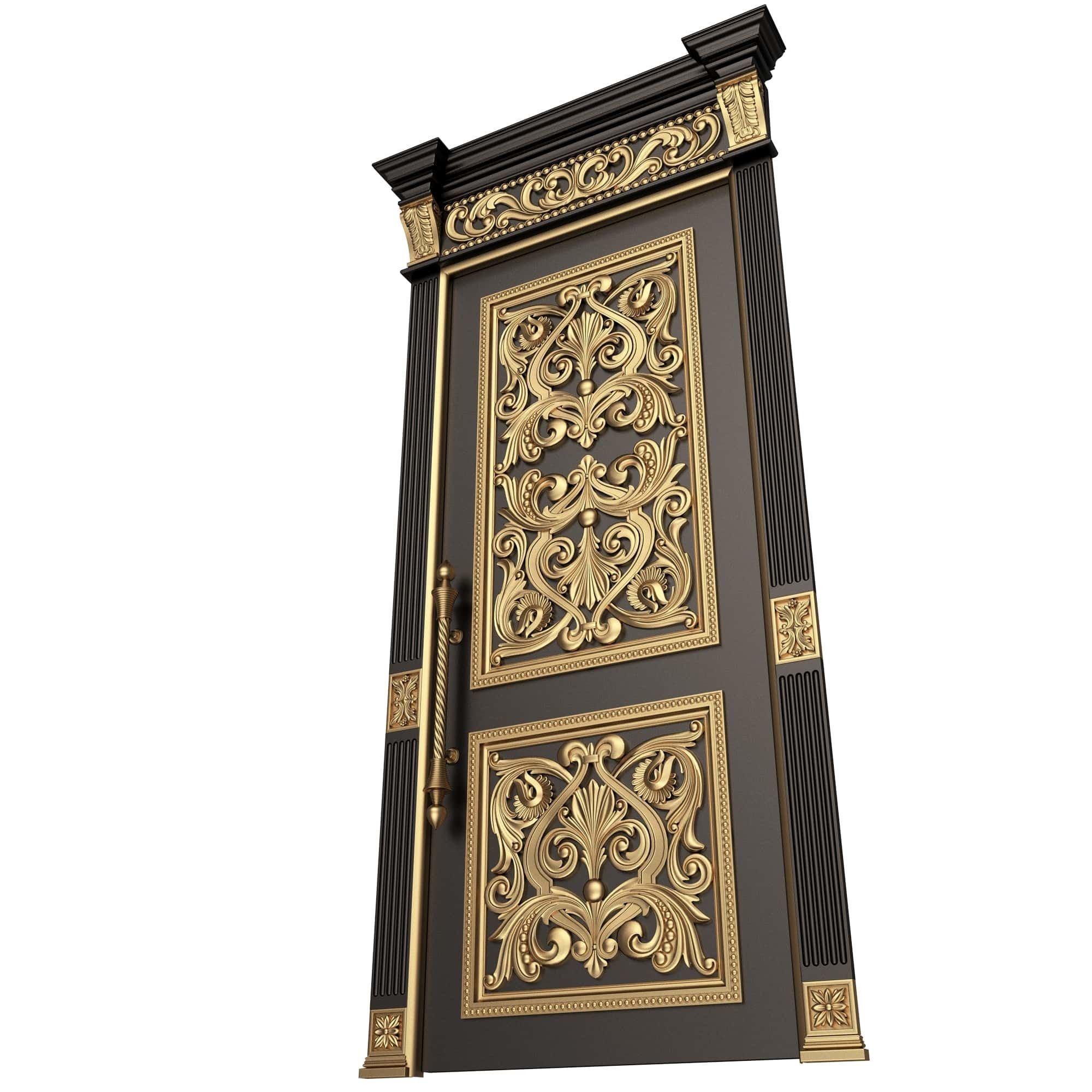 Carved Door Classic 01002 Black Low-poly 3D model_4
