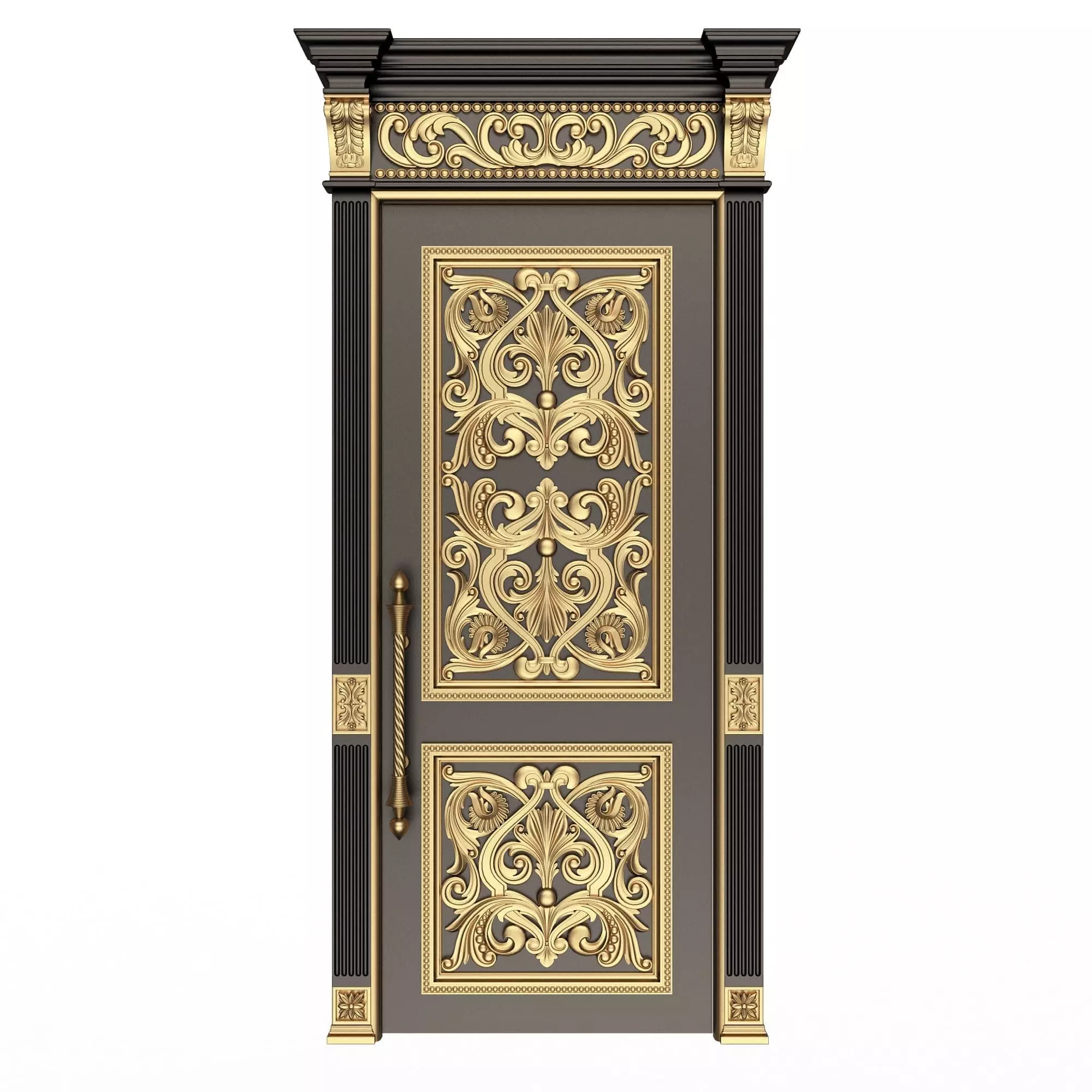 Carved Door Classic 01002 Black Low-poly 3D model_0