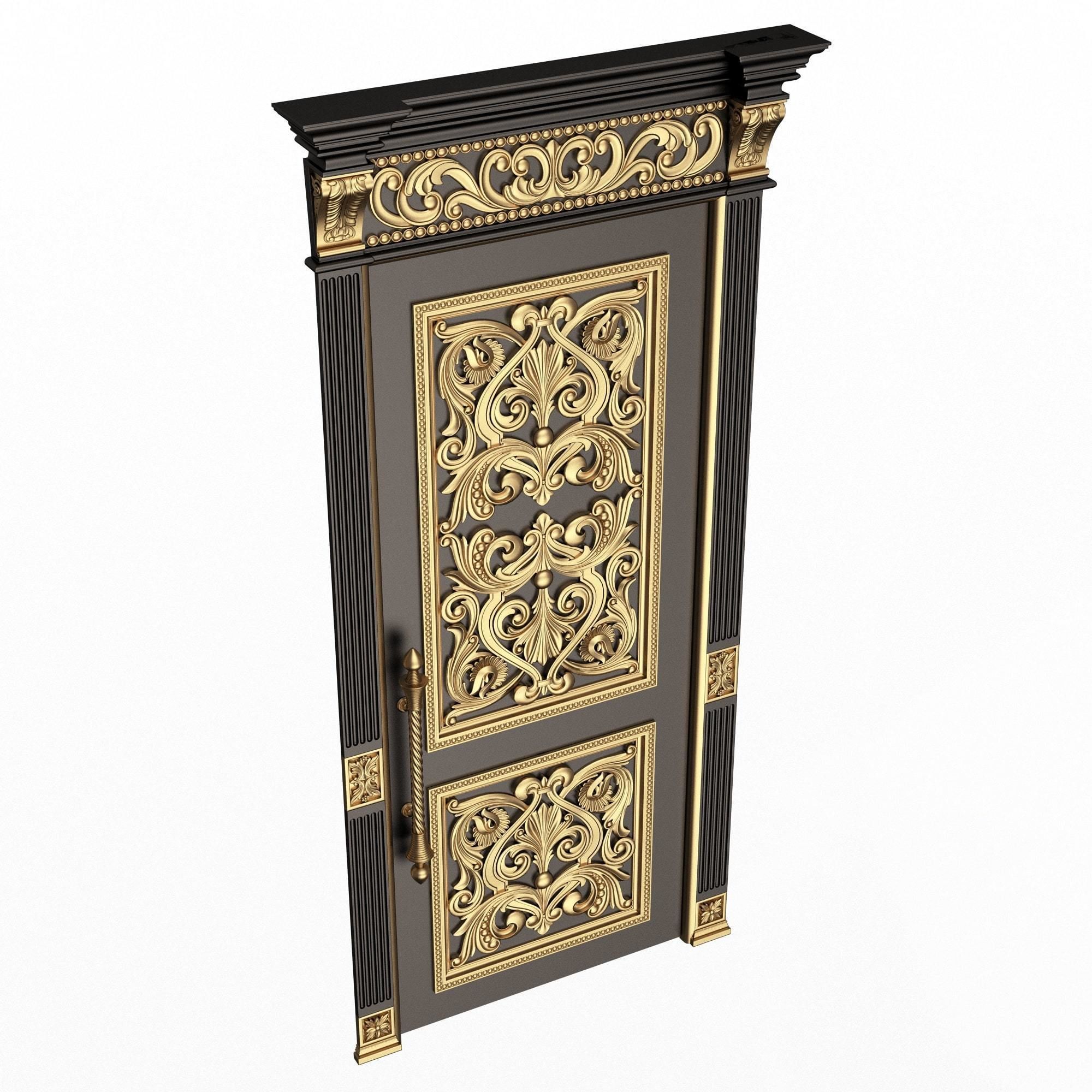 Carved Door Classic 01002 Black Low-poly 3D model_1