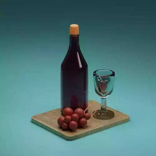 3D Model Of Wine Glass And Bottle