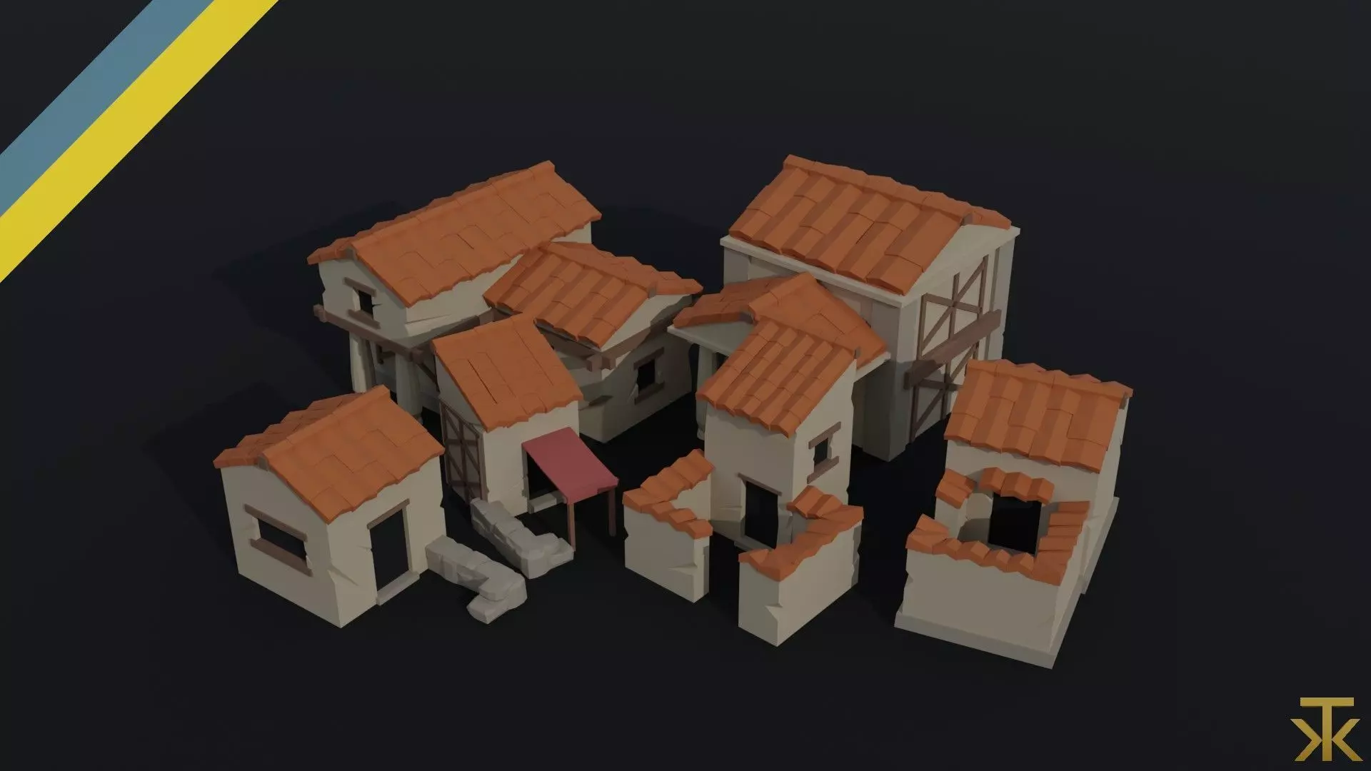 Cartoon ancient rome buildings Polygonal Style Low-poly 3D model