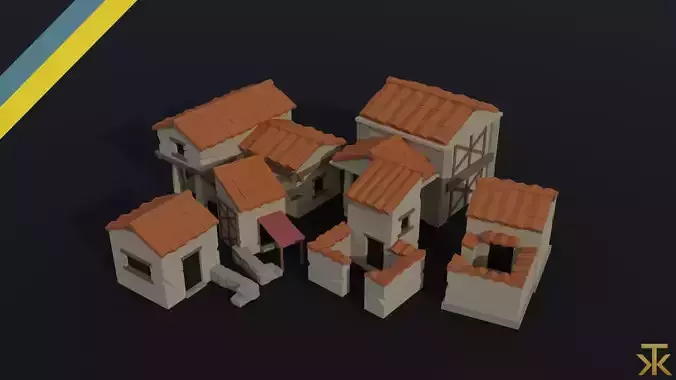 Cartoon ancient rome buildings Polygonal Style