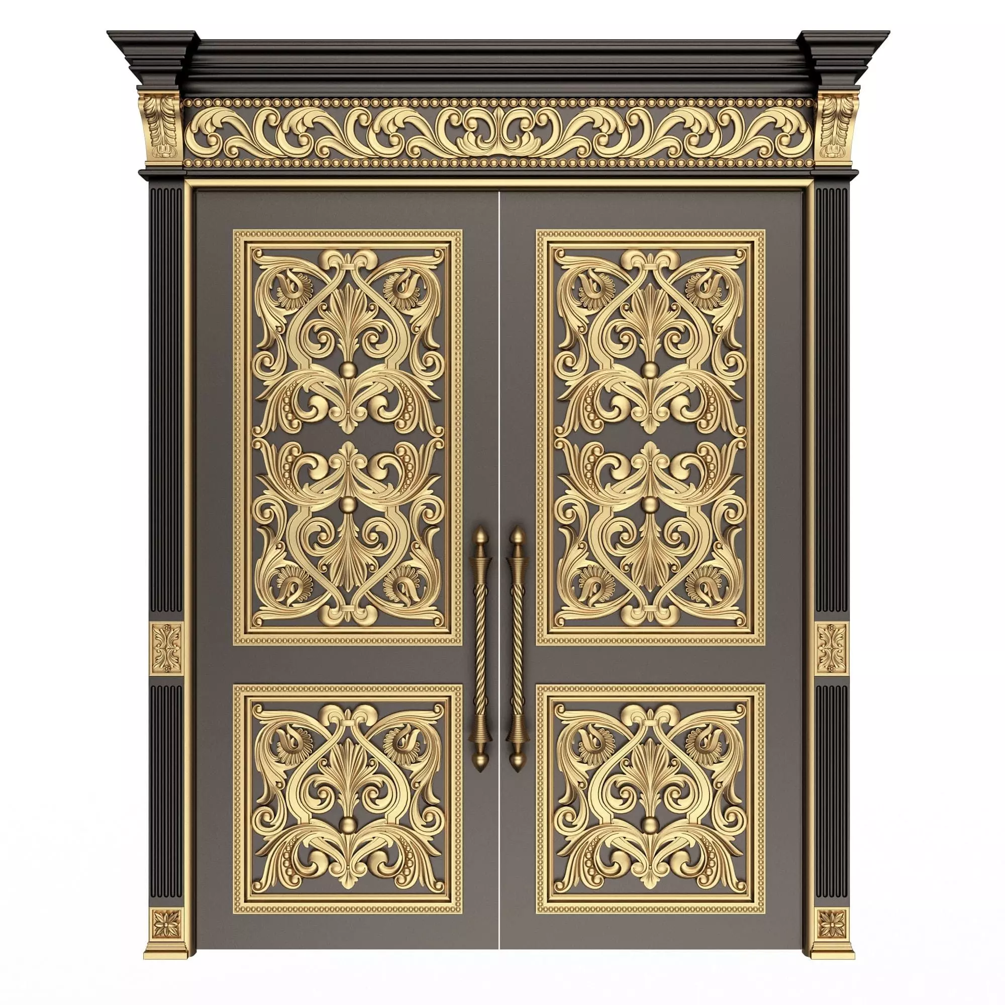 Carved Door Classic 01001 Black Low-poly 3D model_0