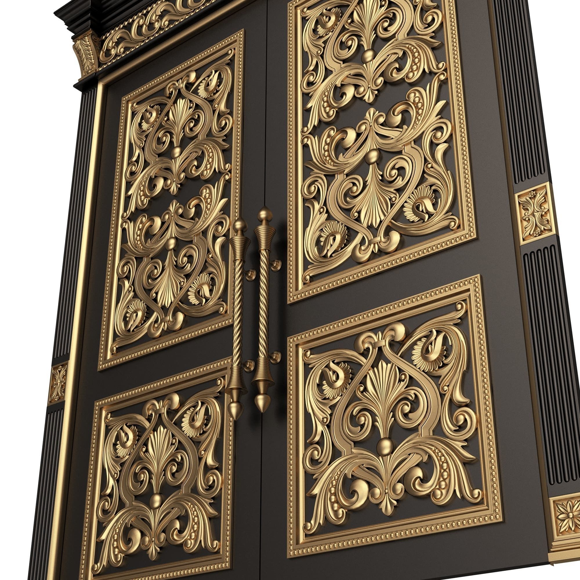 Carved Door Classic 01001 Black Low-poly 3D model_4