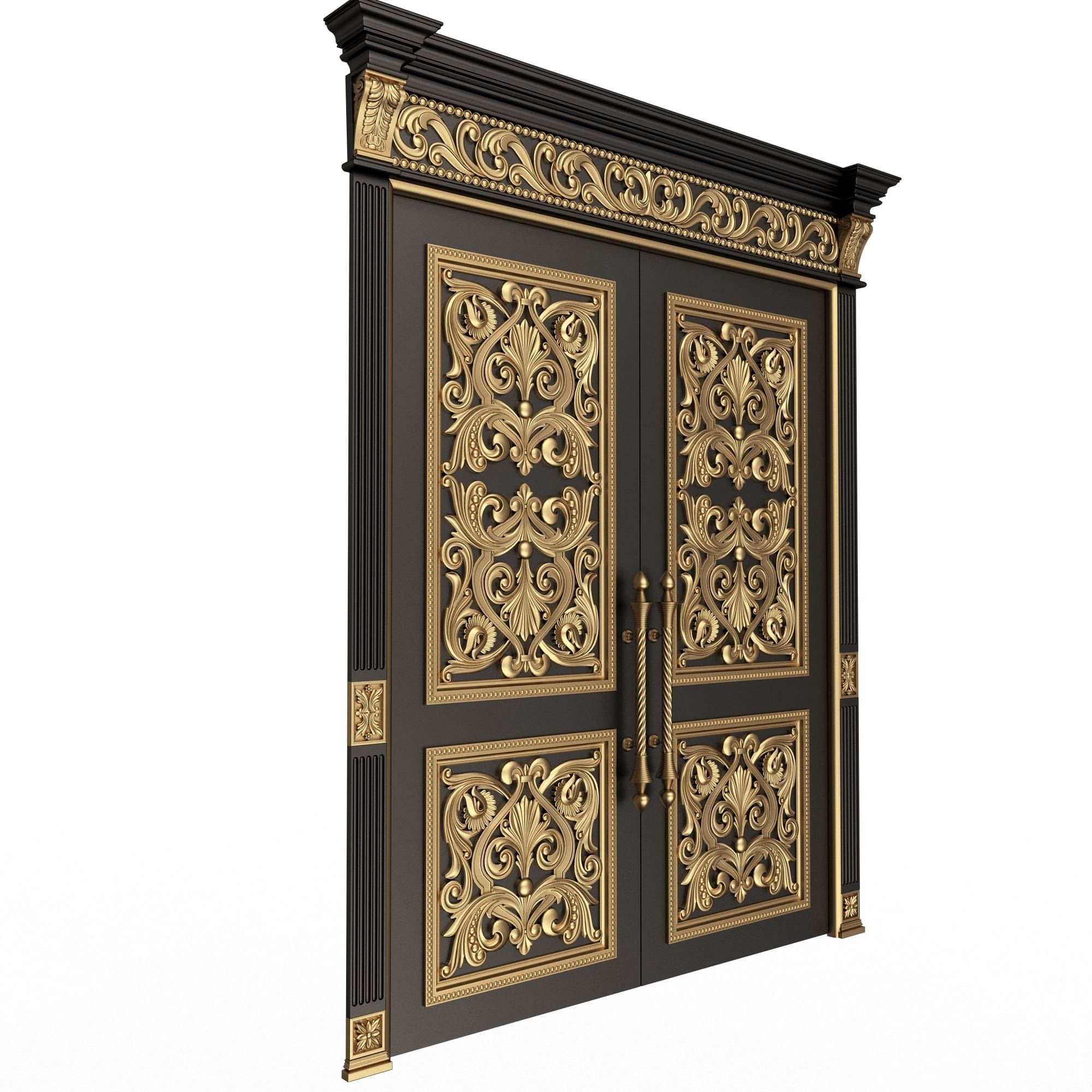 Carved Door Classic 01001 Black Low-poly 3D model_3