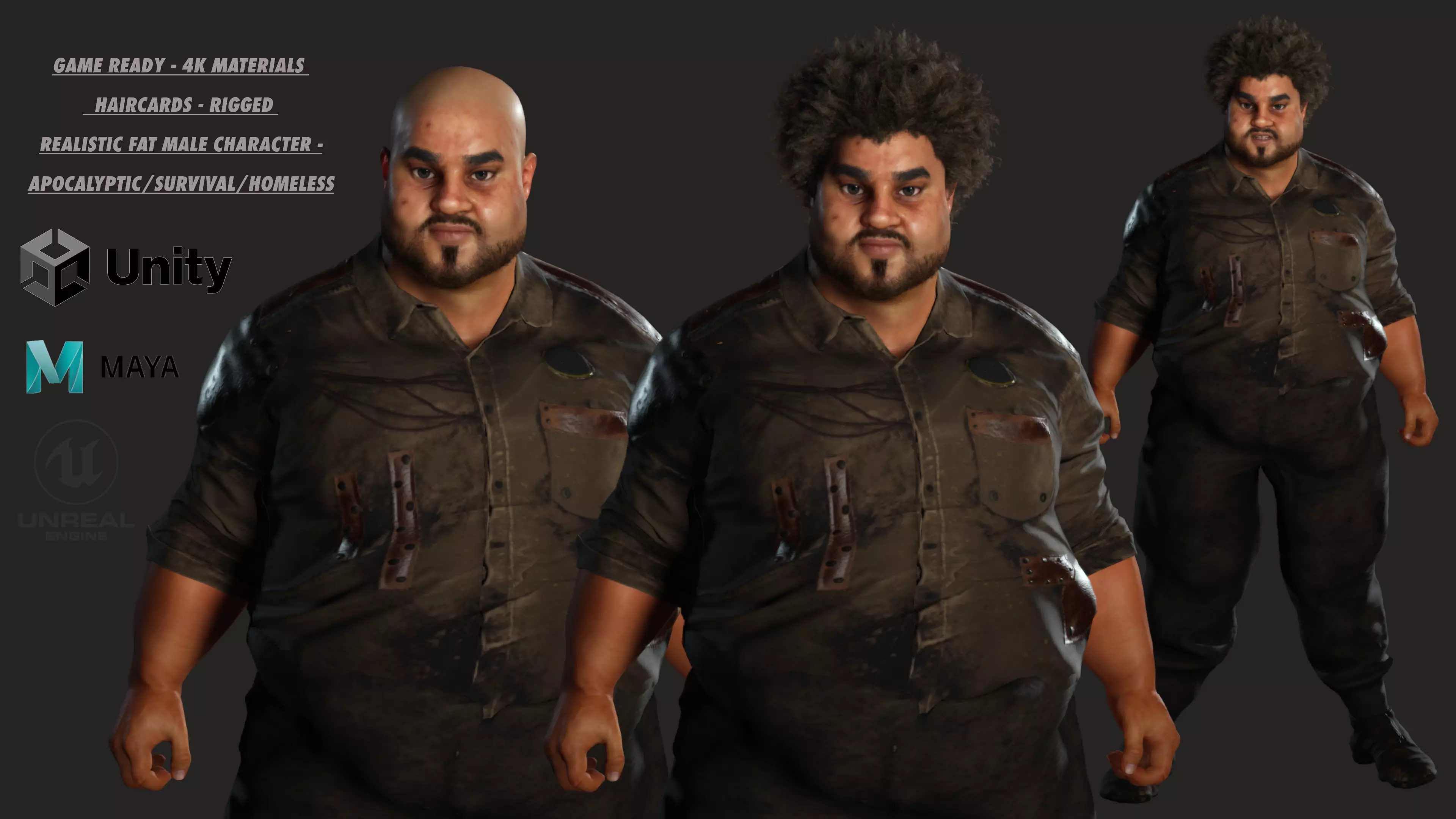 AAA 3D FAT BLACK MAN SURVIVOR or HOMELESS - REALISTIC CHARACTER Low-poly 3D model_0