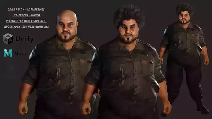 AAA 3D FAT BLACK MAN SURVIVOR or HOMELESS - REALISTIC CHARACTER Low-poly 3D model