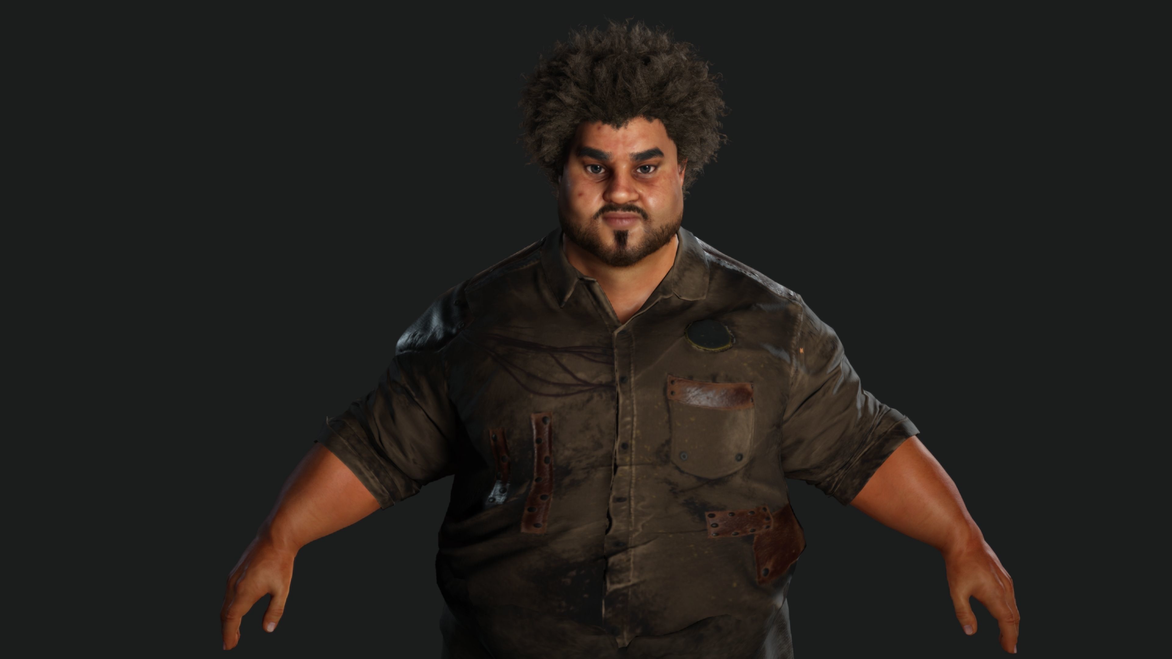 AAA 3D FAT BLACK MAN SURVIVOR or HOMELESS - REALISTIC CHARACTER Low-poly 3D model_5